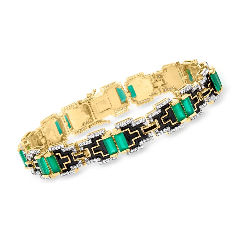 colorful bangles for women -Ross-Simons Green Chalcedony and White Topaz Bracelet With Black Enamel