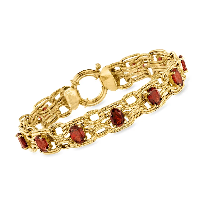 chic women’s bangles -Ross-Simons Garnet Oval-Link Bracelet in 18kt Gold Over Sterling