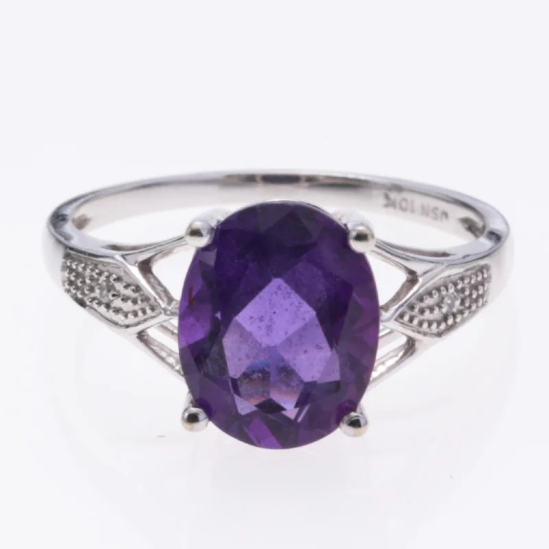 luxury rings for women -10K White Gold Amethyst and Diamond Ring | 2.21ct, 0.01ctw | SZ 6.5