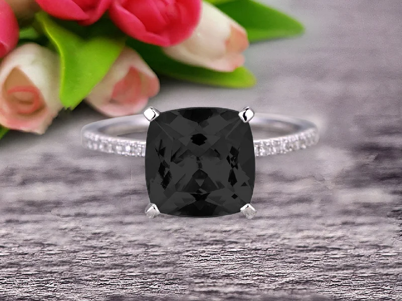 wedding bands and engagement rings for women -wedding bands and engagement rings for women -1.25 Carat Cushion Black Diamond Moissanite Engagement Ring on 10k White Gold