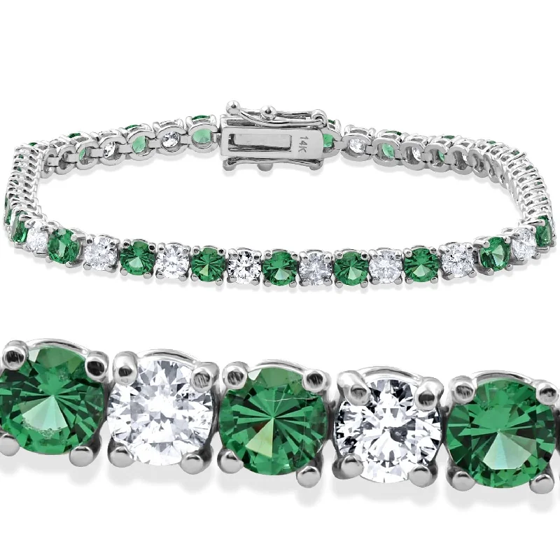 simple bangle bracelets for women -8ct Emerald & Diamond Tennis Bracelet 14K White Gold 7"