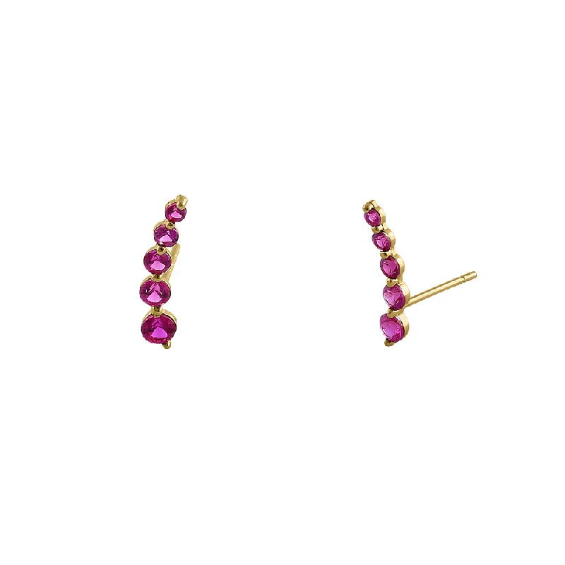 trendy earrings for women -fashion earrings for women -Solid 14K Yellow Gold 5 Ruby Round CZ Stud Earrings