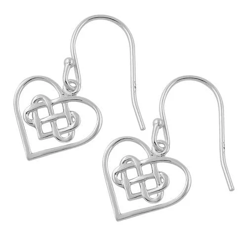 chic statement earrings -evening earrings for women -Sterling Silver Knotted Heart Hook Earrings