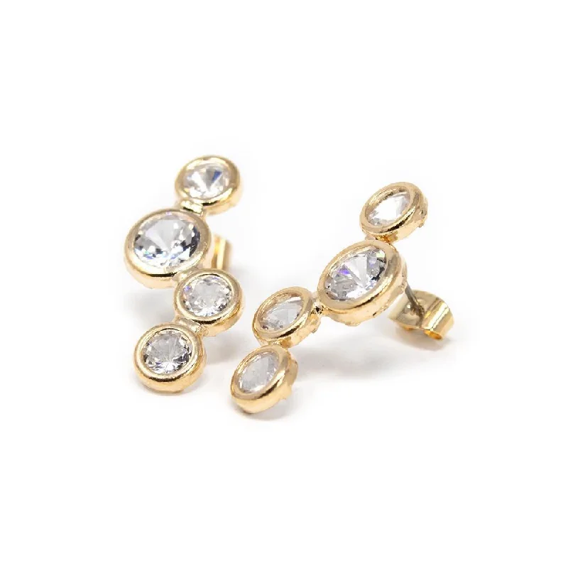 women’s ear cuff earrings -women’s ear cuff earrings -Multi CZ Round Stud Earrings Gold Tone