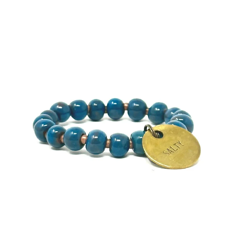 women’s bangles -Women's Salty Inspirational Charm Bracelet In Caribbean Blue