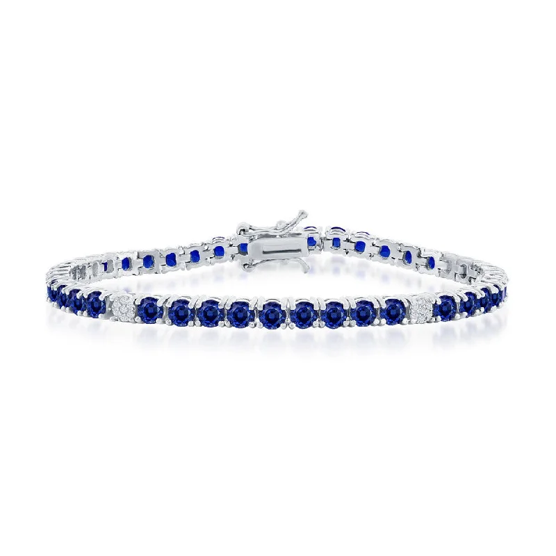 trendy bracelets for women -Sterling Silver Round Spinel CZ Tennis Bracelet (Green, Blue, Or Red)