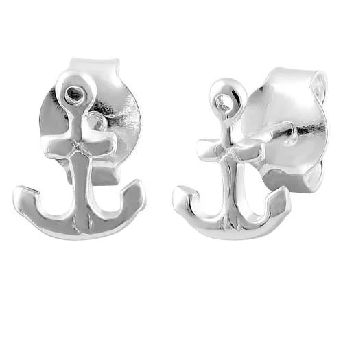 crystal stud earrings -personalized diamond earrings -Sterling Silver Anchor Earrings