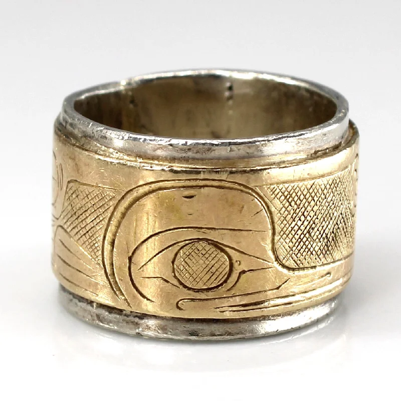 alternative wedding rings for women -14k Yellow Gold & Sterling Silver Indigenous Art Band | SZ 5.75 |