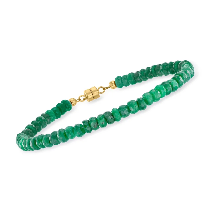 beautiful wedding bangles -Ross-Simons Emerald Bead Bracelet With 14kt Yellow Gold Magnetic Clasp