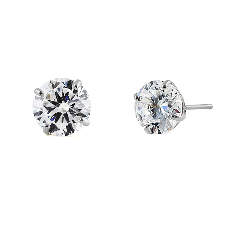 women’s large stud earrings -women’s large stud earrings -1.68 ct Solid 14K White Gold 6mm Round Cut Clear CZ Earrings