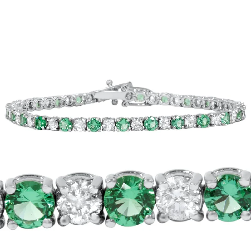 luxury bangle sets for women -3ct Emerald & Diamond Genuine Tennis Bracelet 14K White Gold