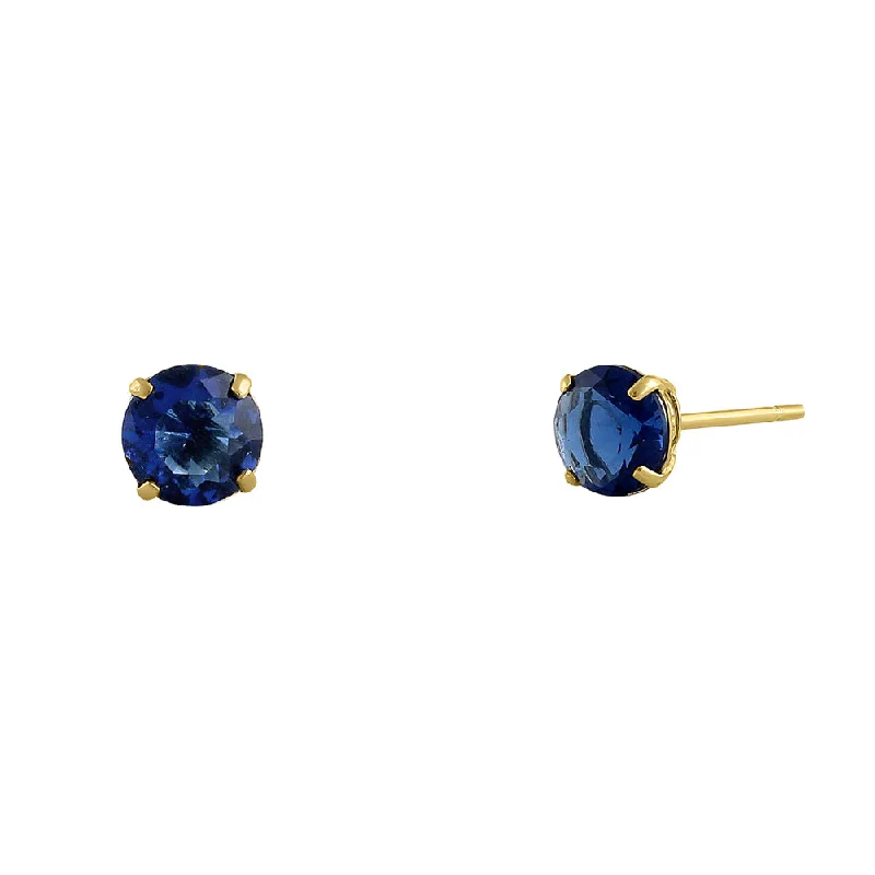 designer earrings for women -stud earrings for everyday wear -.5 ct Solid 14K Yellow Gold 4mm Round Cut Blue Sapphire CZ Earrings