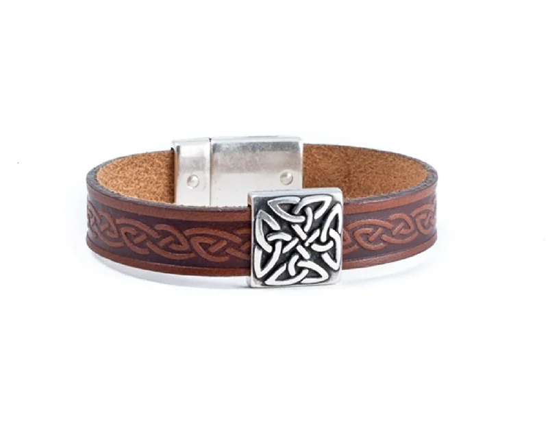 women’s tennis bracelets -Biddy Murphy Irish Leather Bracelet Celtic Knot Charm Three Colors Unisex Made by Our Maker-Partner in Co. Cork