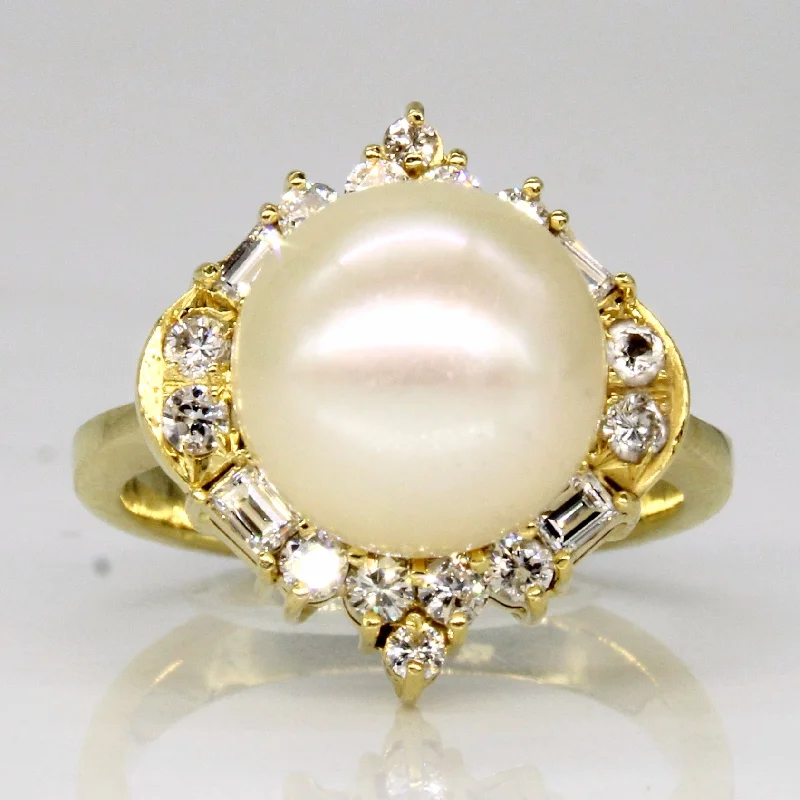 women’s rings -Pearl & Diamond Cocktail Ring | 0.34ctw | SZ 4.25 |