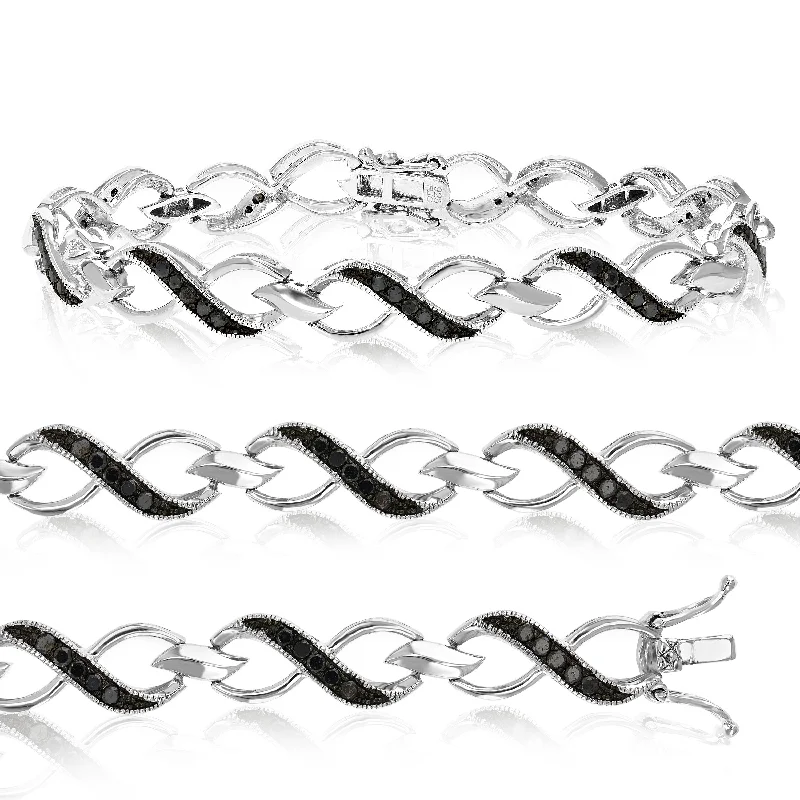 luxury bangle sets for women -Sterling Silver Black Diamond Bracelet (1 CT) Infinity Style