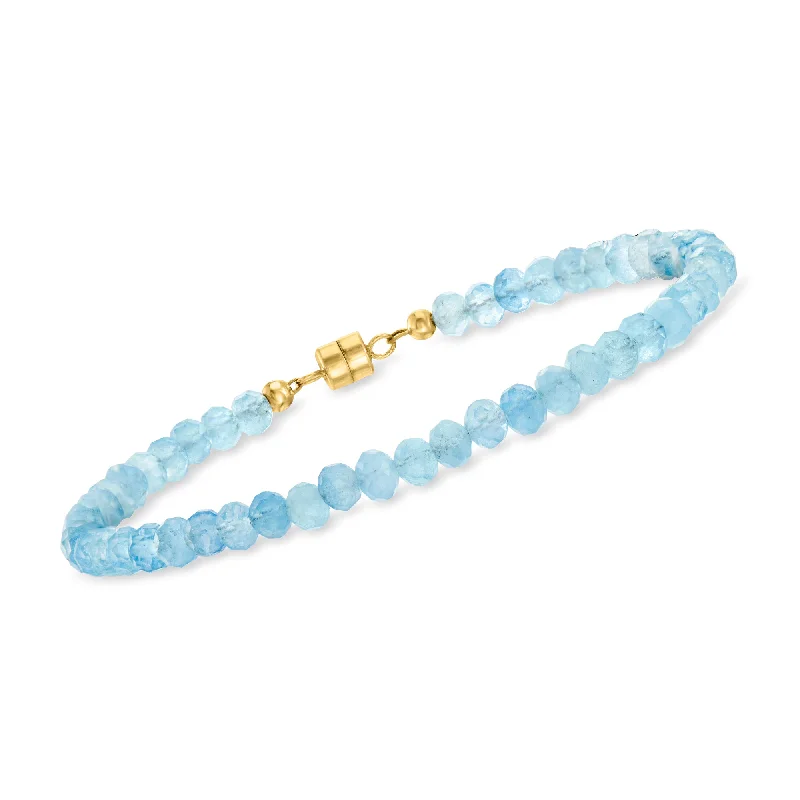 fashionable charm bracelets -Ross-Simons Aquamarine Bead Bracelet With 14kt Yellow Gold Magnetic Clasp