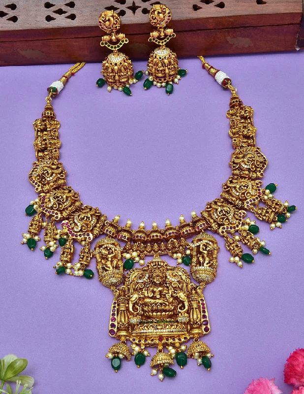 personalized birthstone necklaces for women -long chain necklaces for women -Antique Muhurtham Lakshmi Devi Grand Necklace Set