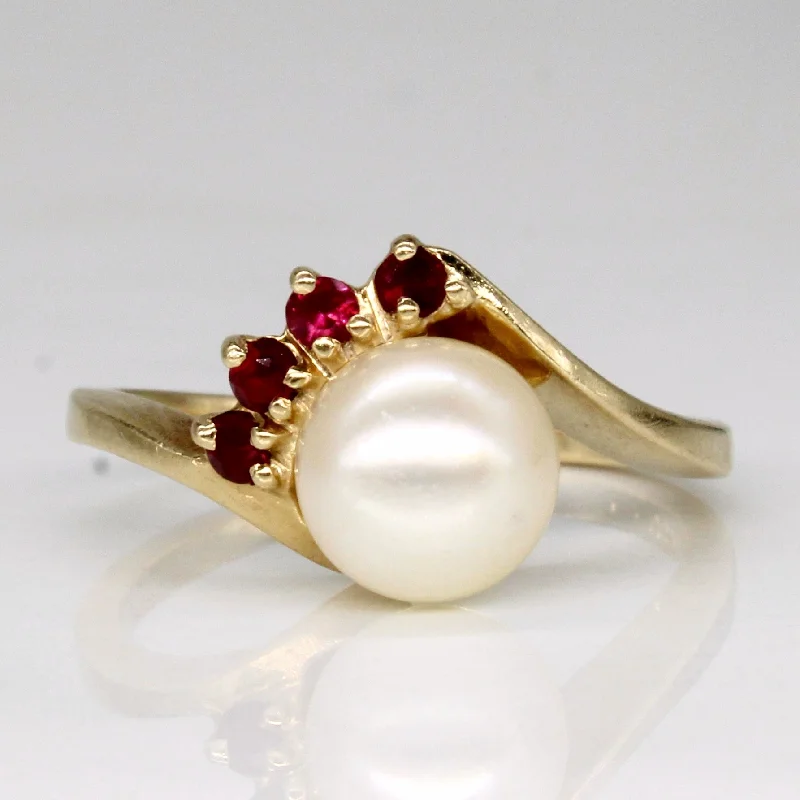 wedding rings for women -Pearl & Synthetic Ruby Ring | 0.12ctw | SZ 5.75 |