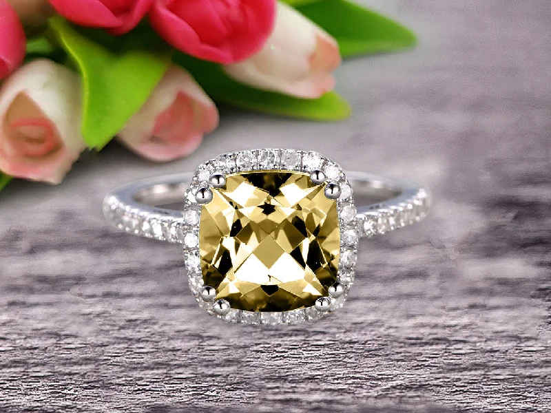 gemstone engagement rings for women -gemstone engagement rings for women -Cushion Cut 1.50 Carat Champagne Diamond Moissanite Engagement Ring Anniversary Gift 10k White Gold Halo Design