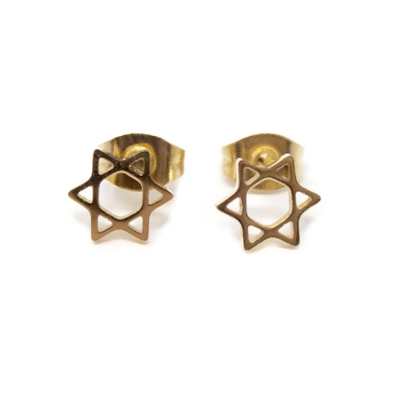 trendy stud earrings for women -gold hoop earrings for women -Stainless Steel Star of David Stud Earrings Gold Plated