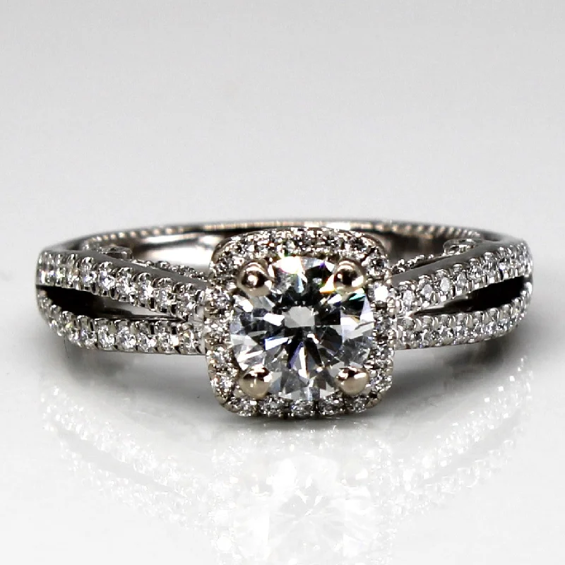 fashion statement rings -Cathedral Set Halo Diamond Engagement Ring | 1.26ctw SI2/I1 H/I | SZ 5.5 |