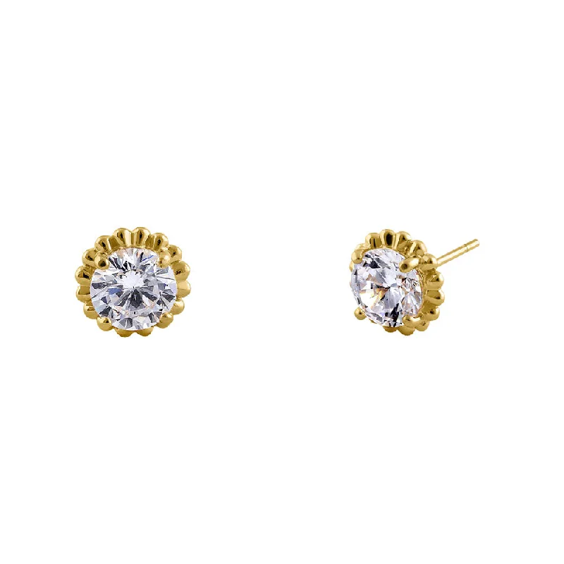 crystal drop earrings -crystal drop earrings -Solid 14K Yellow Gold Victorian Style Round CZ Stud Earrings