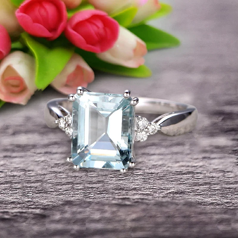 wedding ring sets for women -wedding ring sets for women -Emerald Cut 1.25 Carat Aquamarine Engagement Ring Anniversary Gift On 10k White Gold