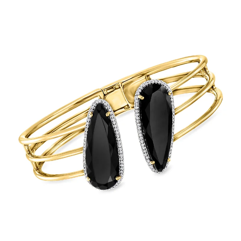 custom design bangles -Ross-Simons Onyx and White Topaz Cuff Bracelet in 18kt Gold Over Sterling