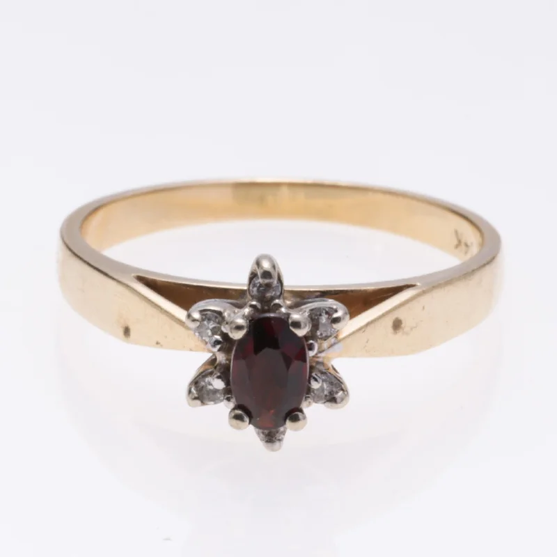 gold engagement rings for women -14K Yellow Gold Almandite/Garnet and Diamond Ring | 0.25ct, 0.03ctw | SZ 6