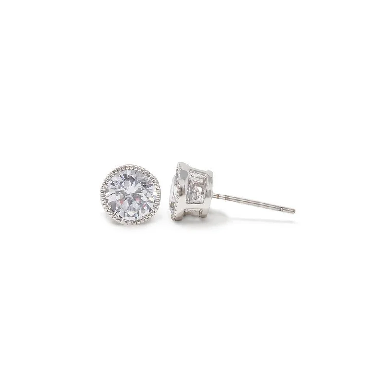 simple stud earrings for women -fashion-forward earrings for women -Round CZ Stud Earrings Rhodium Plated