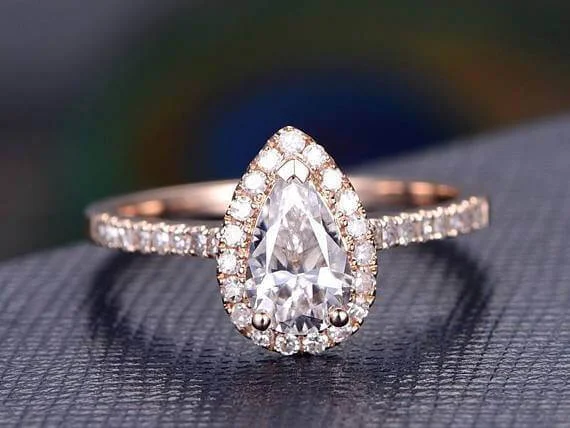 platinum engagement rings for women -platinum engagement rings for women -Classic Pear Cut Halo 1.50 Carat Moissanite Diamond Engagement Ring in 10k Rose Gold