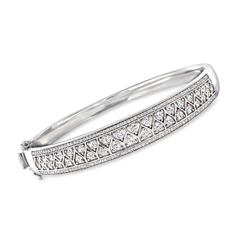 custom charm bangles for women -Ross-Simons Diamond Geometric Bangle Bracelet in Sterling Silver