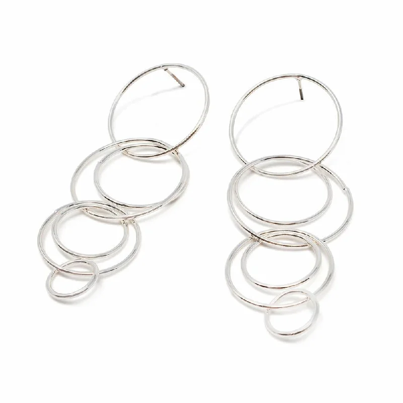 custom hoop earrings for women -matching earrings for women -Multi Link Hoop Post Earrings Rhodium Plated