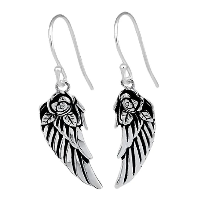 vintage earrings for women -vintage earrings for women -Sterling Silver Antique Flower Wings Earrings