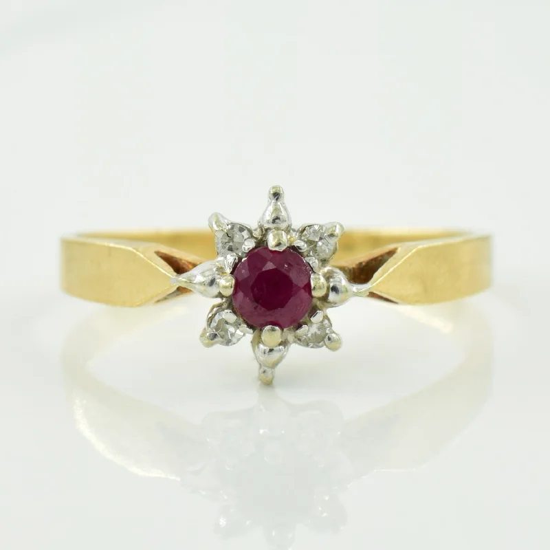 stackable rings for women -Ruby & Diamond Halo Ring | 0.13ct, 0.03ctw | SZ 5.25 |