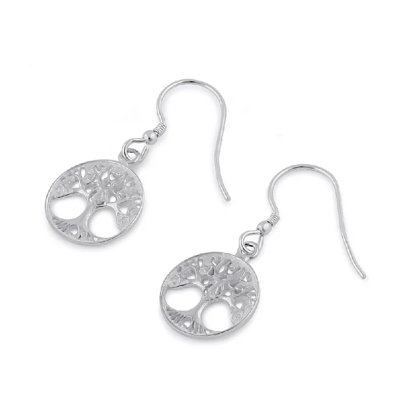 chic earrings for women -heart-shaped earrings for women -Sterling Silver Dangling Tree of Life Earrings