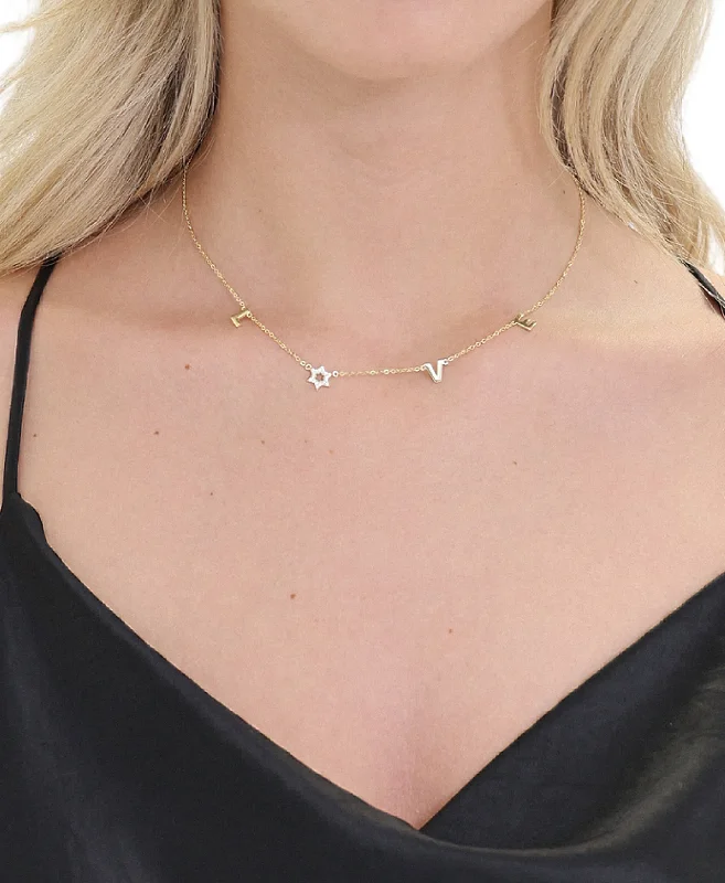 luxury gold necklaces for women -dainty gold necklaces for women -"LOVE" Necklace w/ Star Of David