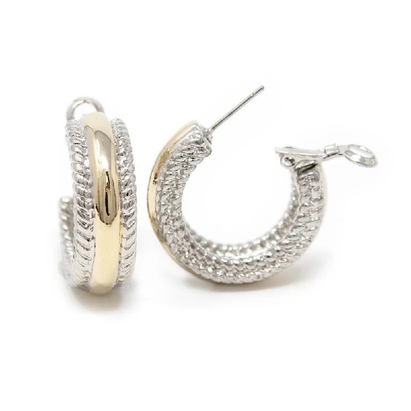 luxury earrings sets -handmade earrings for women -Two Tone Clip On Hoop Earrings