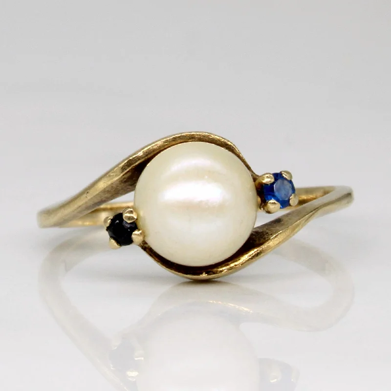 bridal ring sets -Pearl & Synthetic Sapphire Bypass Ring | 0.05ctw | SZ 6 |