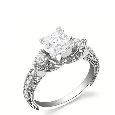 high-end engagement rings -high-end engagement rings -Antique Affordable Engagement Ring 1.50 Carat Princess Cut Moissanite Diamond on Gold