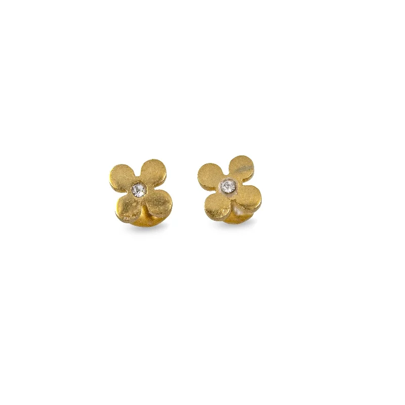 minimalist gold earrings -minimalist gold earrings -Stainless Steel Baby Stud Earrings Mini Flower with CZ Gold Pl