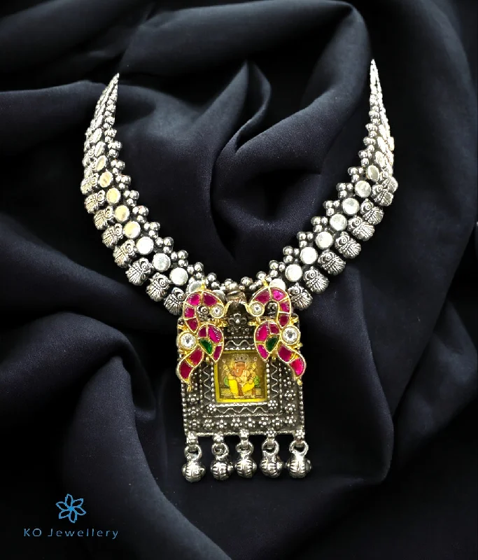 women’s sparkling necklaces -precious stone necklaces for women -The Ganesha Silver Antique Kundan Necklace (2 tone)