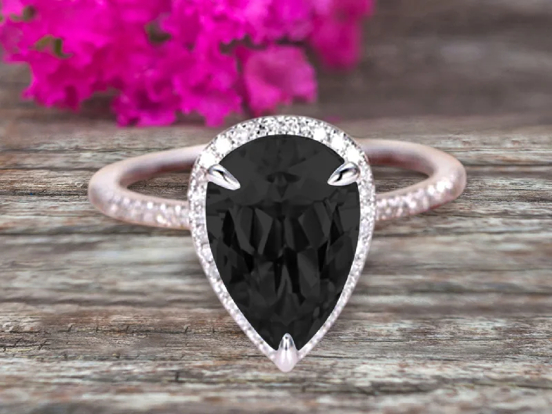 vintage style engagement rings -vintage style engagement rings -1.50 Carat Pear shaped Black Diamond Moissanite Engagement Ring 10k White Gold Halo setting