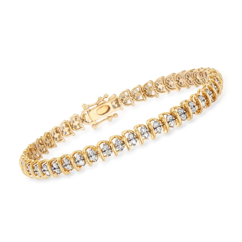 eco-friendly bracelets for women -Ross-Simons Diamond Swirl-Link Tennis Bracelet in 18kt Gold Over Sterling