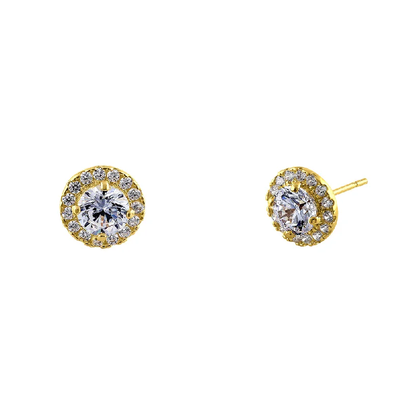 classic dangly earrings for women -classic dangly earrings for women -Solid 14K Yellow Gold Simple Halo Round CZ Earrings