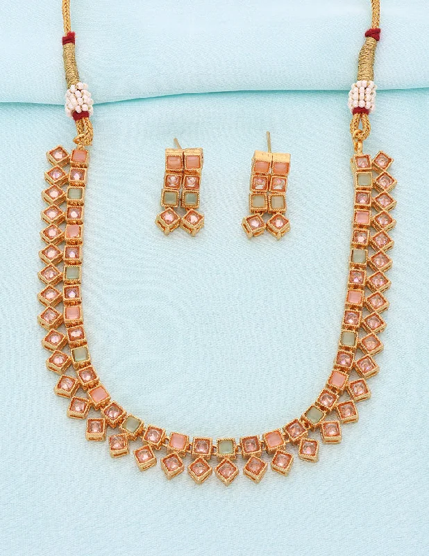 crystal necklaces for women -cute necklaces for women -Designer Gold Polish Kundan Necklace Set