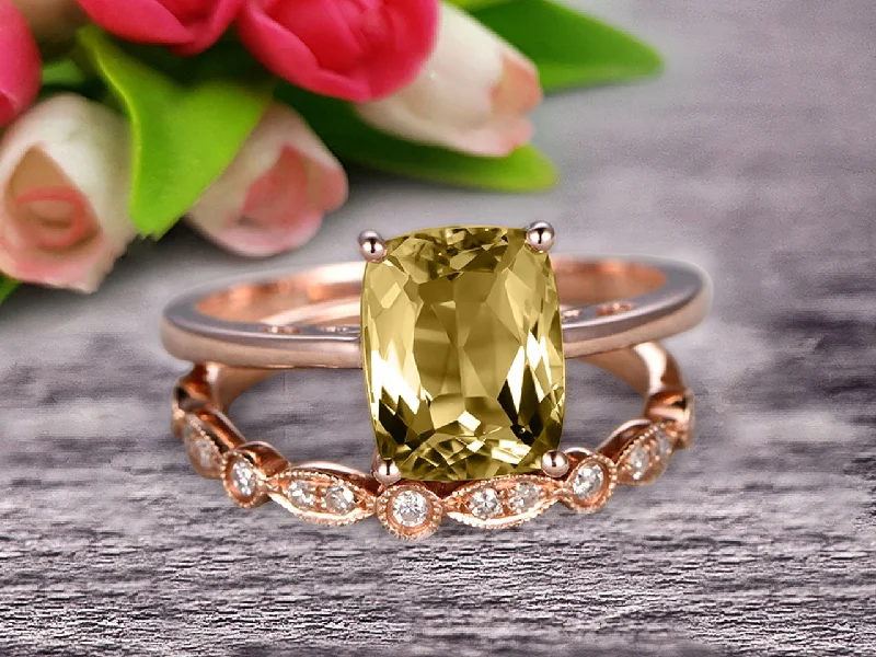 large solitaire engagement rings -large solitaire engagement rings -1.25 Carat Cushion Cut Champagne Diamond Moissanite Solitaire Engagement Ring With Matching Band On 10k Rose Gold Art Deco Shining Startling Ring Anniversary Gift