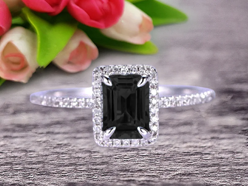 beautiful emerald engagement rings -beautiful emerald engagement rings -Classic And Stunning Look 10k White Gold 1.5 Carat Emerald Cut Black Diamond Moissanite Engagement Ring