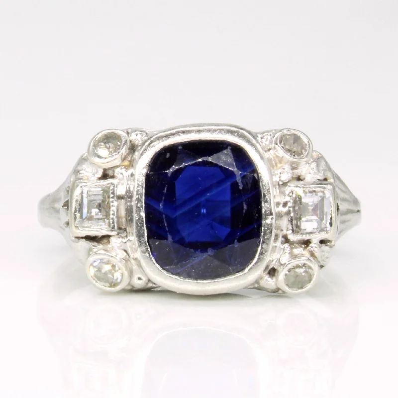 elegant wedding bands for women -Sapphire & Diamond Vintage Style Ring | 1.75ct, 0.12ctw | SZ 4.5 |