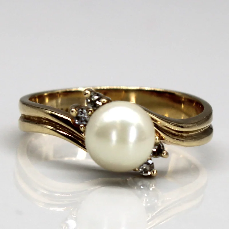 luxury bridal rings -Bypass Pearl & Diamond Ring | 0.04ctw | SZ 6 |